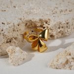 Factory Wholesale 18K Gold Plated Brass Jewelry Women's Chunky Polished Knot Bow Adjustable Fashion Ring - Image 2