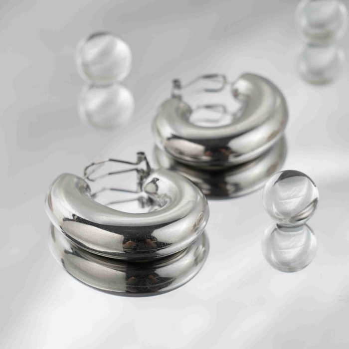 Simple Temperament Chunky C Shape Stainless Steel Statement Hoop Earrings For Womens - Image 2