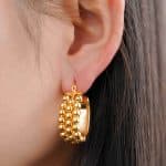 Fashion Jewelry Wholesale 18K Gold Plated 3 Layers Beads Brass Hoop Earrings for Women - Image 3