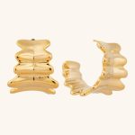 Brass golden corrugated earrings for women New small rectangular pleated earrings fashion jewelry 2024