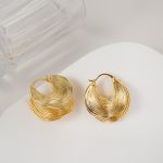 2024 Vintage Stylish Jewelry Chunky Textured Irregular Geometric Design Brass Hoop Earrings for Women's Gift - Image 3