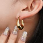 Tarnish Free 18K Gold Plated Stainless Steel Hoop Earrings Waterproof Chunky Vintage Fashionable Earrings for Women - Image 4