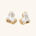 Irregular Two Layers Heart Shape Waterproof Non Tarnish 18K Gold and Palladium Plated Stud Earrings for Women