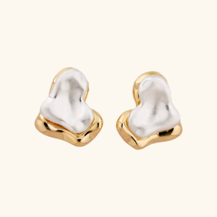 Irregular Two Layers Heart Shape Waterproof Non Tarnish 18K Gold and Palladium Plated Stud Earrings for Women - Image 1
