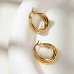 Factory Wholesale Fashion Jewelry 14K Gold Plated Waterproof Hypoallergenic Stainless Steel Hoop Earrings for Women - Image 2