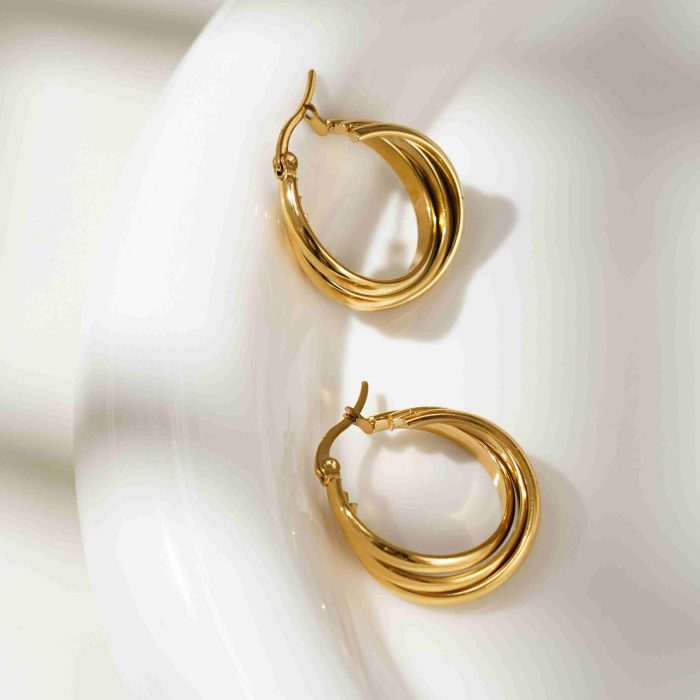 Factory Wholesale Fashion Jewelry 14K Gold Plated Waterproof Hypoallergenic Stainless Steel Hoop Earrings for Women - Image 2