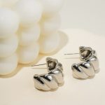 Fashion Jewelry Wholesale Palladium Plated Half Hoop Earrings with Stud for Women Daily Wear Jewelry - Image 2