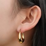 Tarnish Free 18K Gold Plated Stainless Steel Hoop Earrings Waterproof Chunky Vintage Fashionable Earrings for Women - Image 3