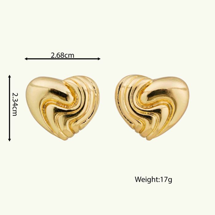 Various Good Quality Gold Plated Twisted Textured Heart  Shape Alloy Classy Stud Earrings - Image 6