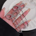 Vintagy Fashion Jewelry Zirconia Diamond Cute Knot Bow Shape Long Tassel Imitation Rhodium Plated Brass Drop Earrings - Image 4