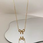 Minimalist Design Stainless Steel Fashion Accessory Waterproof with 18K Gold Plating Tempered Knot Bow Pendant Necklace - Image 2