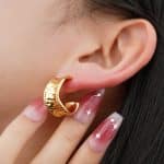 Gold irregular type C stud earring minimalist geometry design copper plated 18K gold open hoop earrings for women jewelry - Image 5