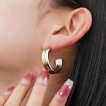 Dual Colors C Shape Fashion Jewelry Earrings Waterproof Stainless Steel 18K Gold Plated Open Hoop Earrings for Women - Image 3