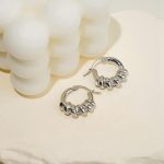 2024 Premium Waterproof Women'S Stainless Steel Silver Color Stud Twisted Art Design Hoop Earrings - Image 2
