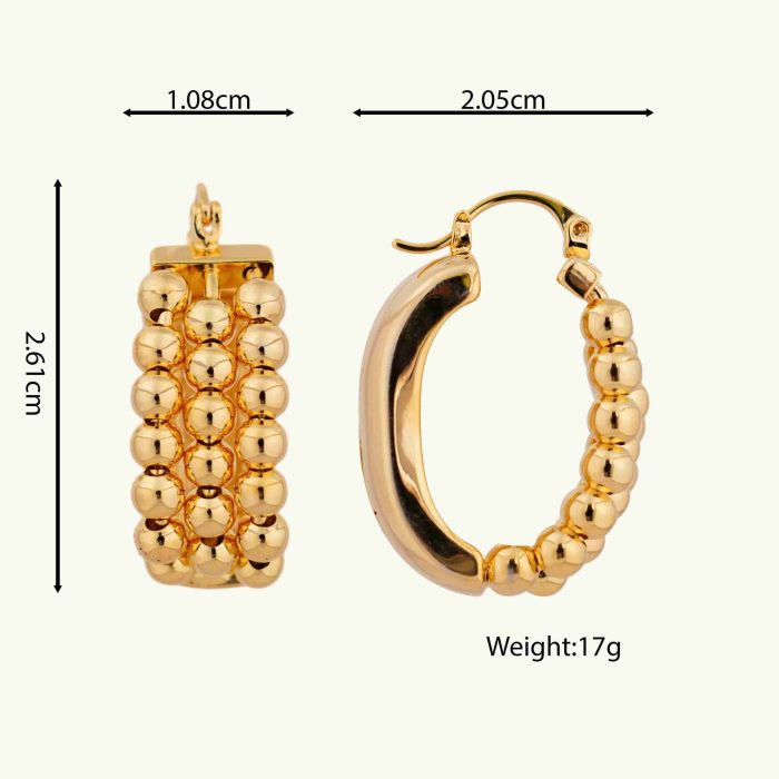 Fashion Jewelry Wholesale 18K Gold Plated 3 Layers Beads Brass Hoop Earrings for Women - Image 6