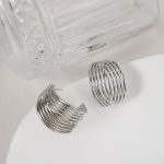 Fashionable Costume Jewelry Vintage Style Chunky Textured Palladium Plated C Shape Brass Stud Earrings for Women Daily Wear - Image 3