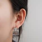 Fashionable Costume Jewelry Vintage Style Chunky Textured Palladium Plated C Shape Brass Stud Earrings for Women Daily Wear - Image 4