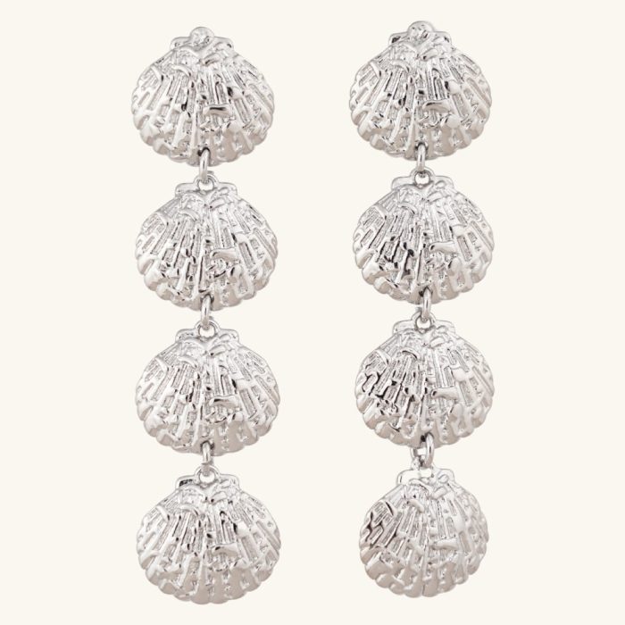 Factory Directly Sale Palladium Plated Trendy Ocean Design four Shell Shape Brass Stud Earrings for Women Gift - Image 1