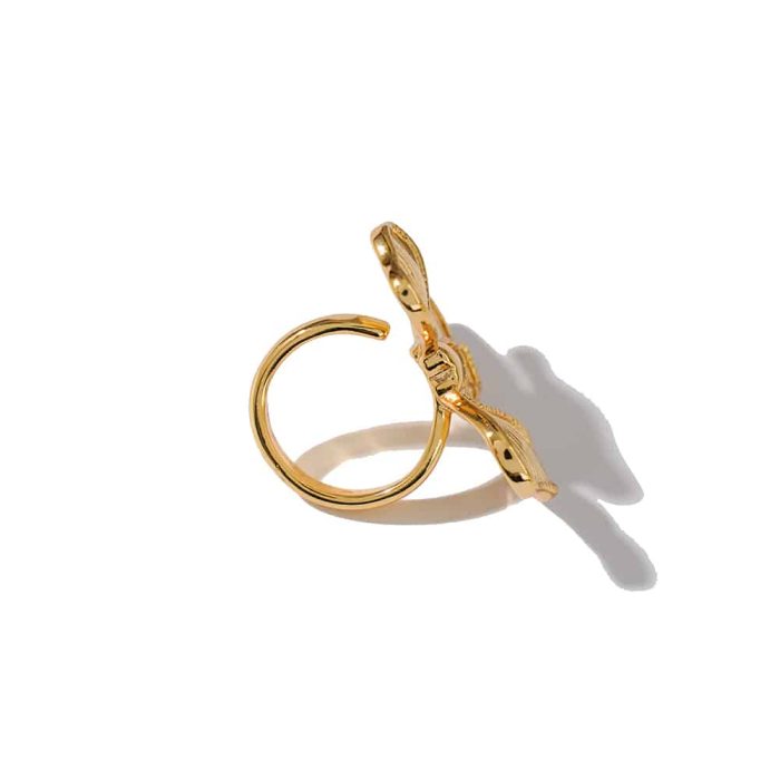 2024 New Arrival Trendy Design Brass Resizable Ring Textured Chunky Bow Women Statement Ring - Image 5
