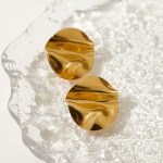 Geometric Stainless Steel Earring Gold Jewelry Earrings Pleated Polished Stud Earrings For Women - Image 3