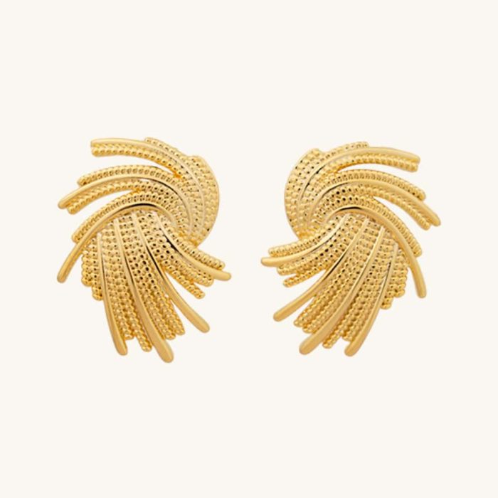 2024 Fashionable Vintage Jewelry 18K Gold Plated Spiral Splash Textured Brass Stud Earrings - Image 1