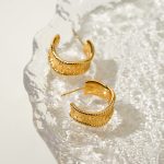 Gold irregular type C stud earring minimalist geometry design copper plated 18K gold open hoop earrings for women jewelry - Image 3