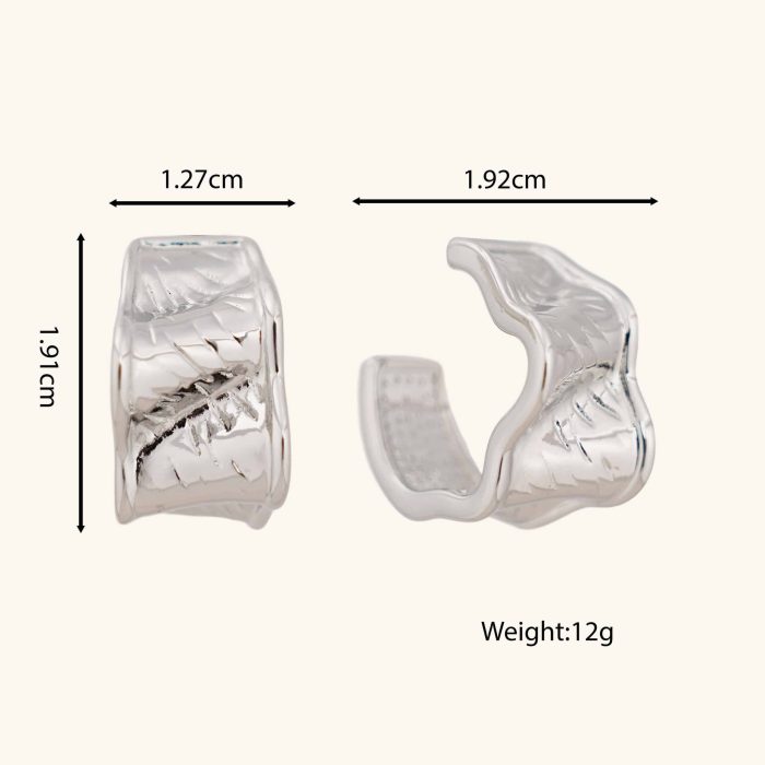 Wholesale Trendy Jewelry Palladium Plated Open Hoop Earrings for Women Crumpled Inspired Brass Stud Earrings - Image 6
