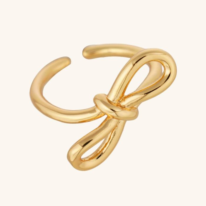 Factory Directly Wholesale Jewelry 18K Gold Plated Knot Bow Brass Ring for Women and Girls Daily Wear - Image 1