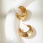 New Arrival 2024 Fashion Jewelry Earrings 18K Gold Plated Chunky Textured Brass Open Hoop Earrings for Women - Image 2