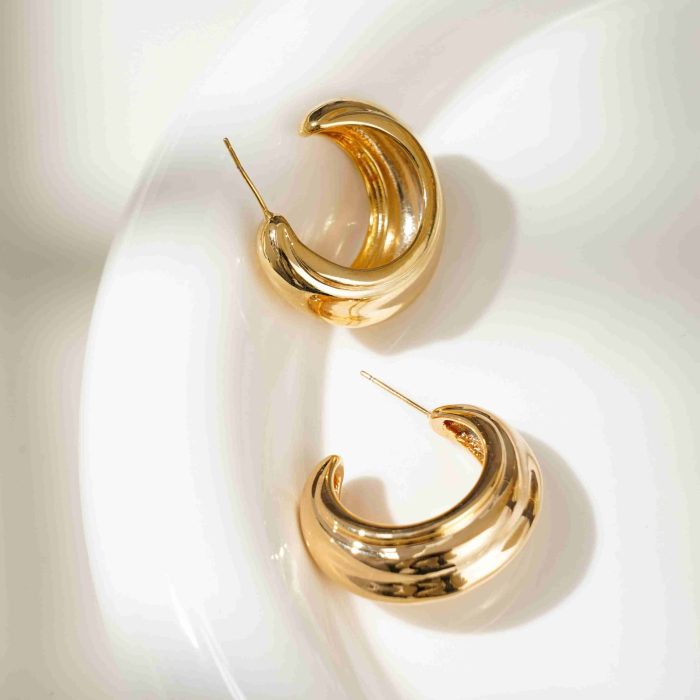 New Arrival 2024 Fashion Jewelry Earrings 18K Gold Plated Chunky Textured Brass Open Hoop Earrings for Women - Image 2