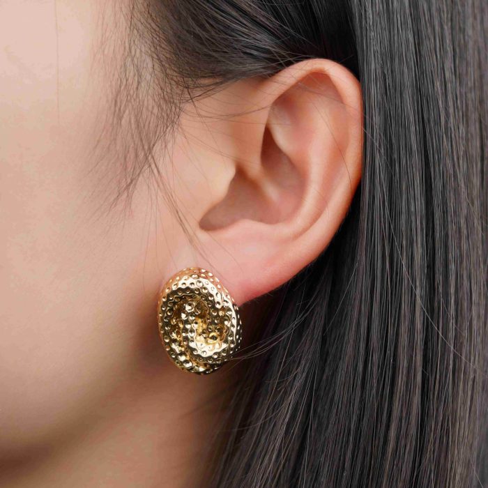 Chunky Spiral Hammered Zinc Alloy Fashion Earrings Gold Plated Vintage Statement Stud Earrings for Women Wholesale Bulk - Image 4