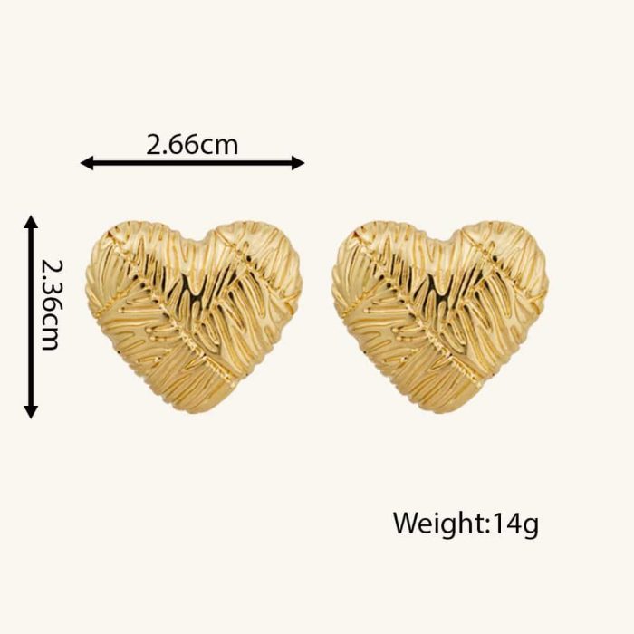 Factory Wholesale Proper Price 18K Gold Heart Shape Hammered Zinc Alloy Gold Plating Stud Earrings - Image 6