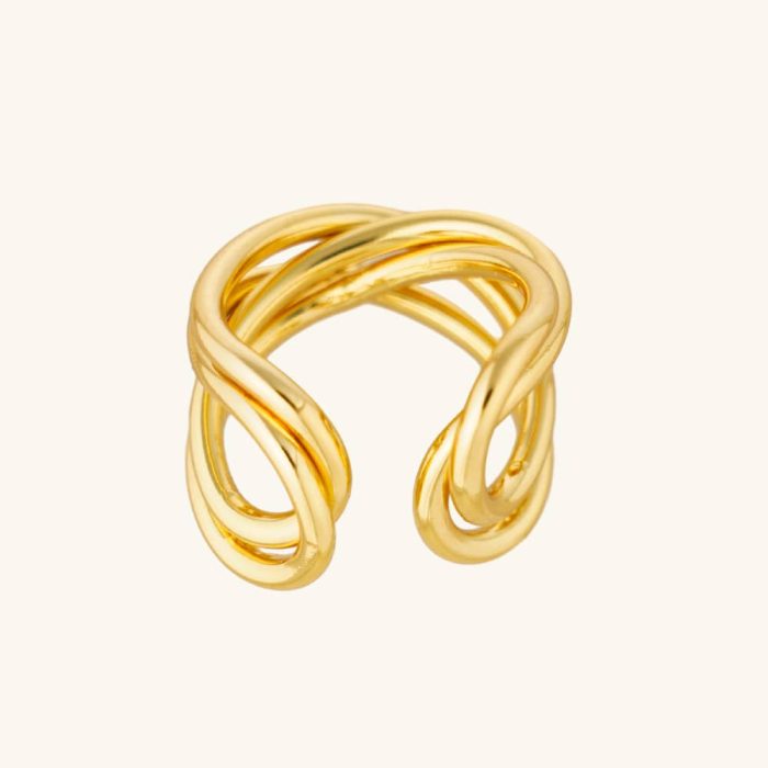 Factory Wholesale 18K Gold Plated Twisted Adjustable Chunky Textured Fashion Rings for Women's Stylish Jewelry - Image 1