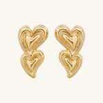 Zinc Alloy Double Love Earrings Fashion Irregular Hearts Gold Color Stud Earrings for Women Daily Wear