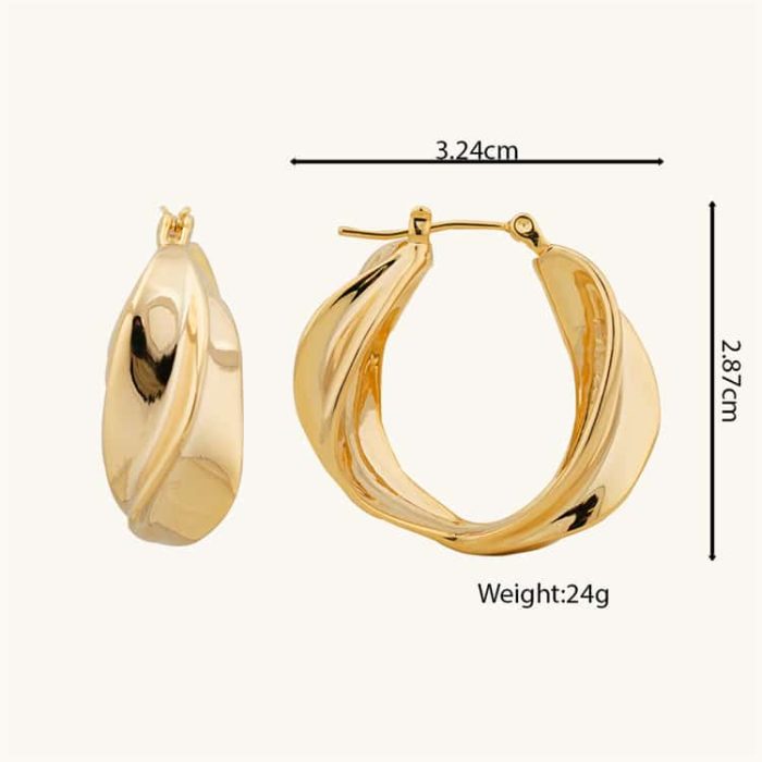 Fashionable Costume Jewelry Chunky Twisted 18K Gold Plated Brass Hoop Earrings Hyperbole Geometric Vintage Earrings for Women - Image 5