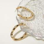 18K Gold Planted Big CC Texture Nontarnish Zinc Alloy Hammer Lava Moon Hoop Earring for Women - Image 3