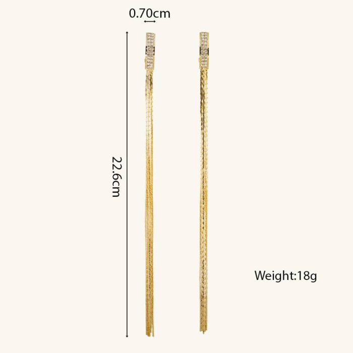 New Trendy Fashion Jewelry Brass Needle Zircon Earrings for Women Statement Extra Long Tassel Earrings - Image 6
