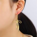 New Design Elegant Women's Stainless Steel Jewelry Tarnish-Free 18K Gold Plated Vintage Style Knot Bow Pendant Earrings - Image 2