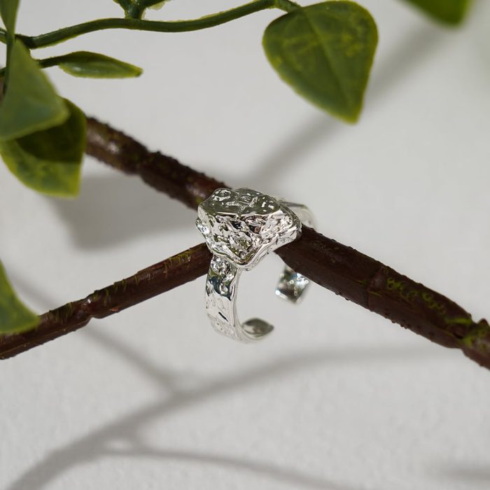 Chunky Irregular Geometry Silver-Plated Brass Rings Open and Resizable Fashion Accessories - Image 5