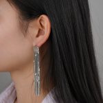 Luxury Trendy Zirconia Diamond Brass Based Dangle Tassel Stud Earrings for Women Events - Image 5