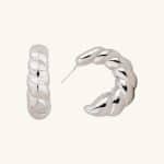 Palladium Plating Silver Color Popular Earrings Twisted Textured Fashion Half Hoop Earrings With Stud For Women