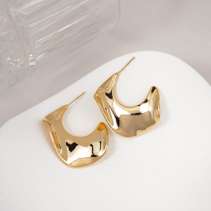Wholesale Fine Jewelry Chunky Irregular Geometric Shape 18K Gold Plated Brass Stud Earrings for Women Daily Wear - Image 3