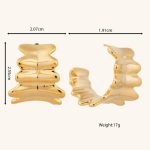 Brass golden corrugated earrings for women New small rectangular pleated earrings fashion jewelry 2024 - Image 5