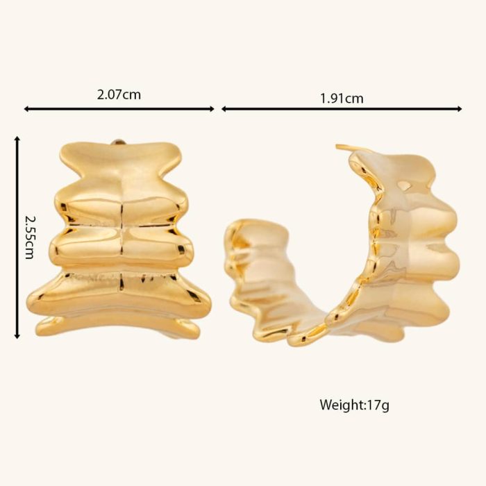 Brass golden corrugated earrings for women New small rectangular pleated earrings fashion jewelry 2024 - Image 5