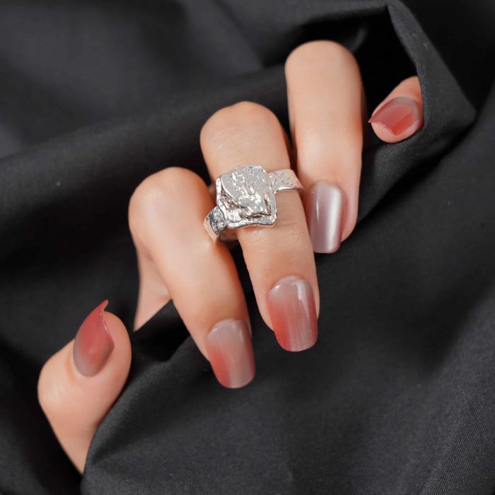 Chunky Irregular Geometry Silver-Plated Brass Rings Open and Resizable Fashion Accessories - Image 3