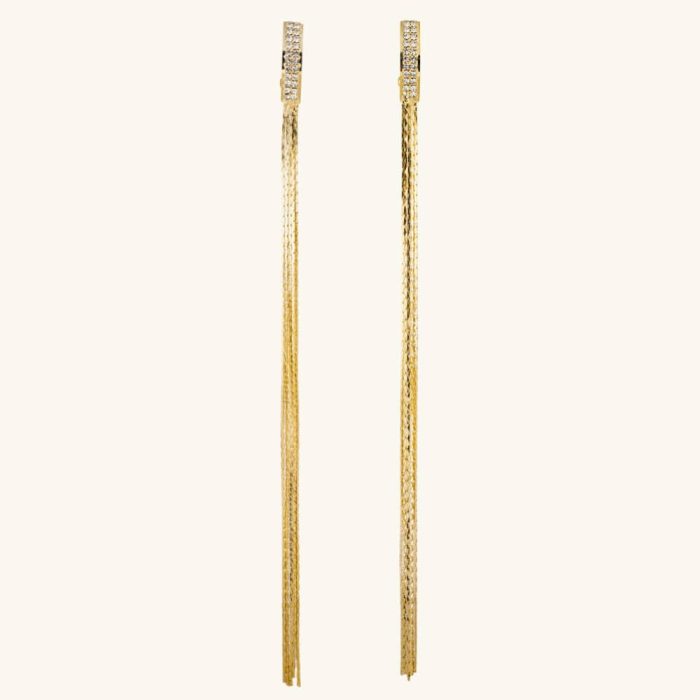 New Trendy Fashion Jewelry Brass Needle Zircon Earrings for Women Statement Extra Long Tassel Earrings - Image 1