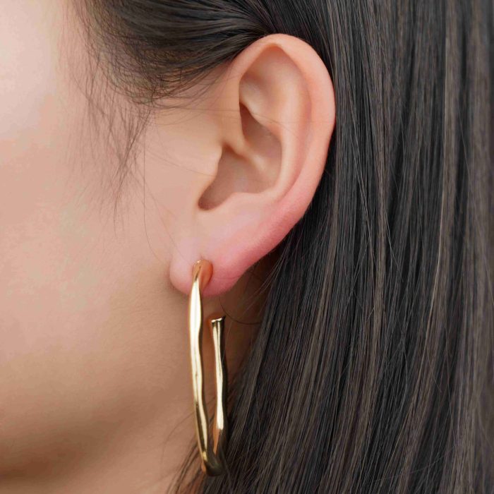 Wholesale Bulk Jewelry Irregular Hammered C Shape Gold Plated Color Open Hoop Earrings for Women Jewelry - Image 4