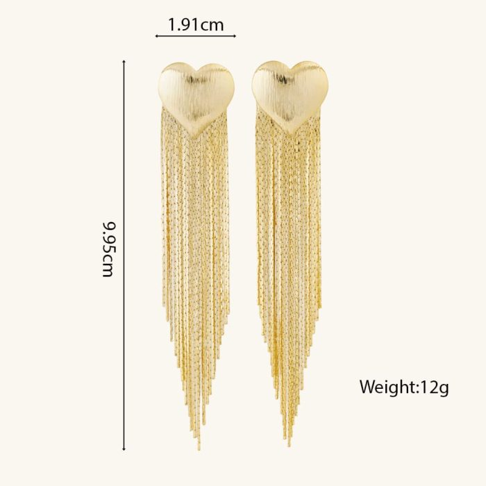 New Arrival Vintage Heart Shape Brass Dangle Earrings 18K Gold Plated Tassel Earrings for Women - Image 6