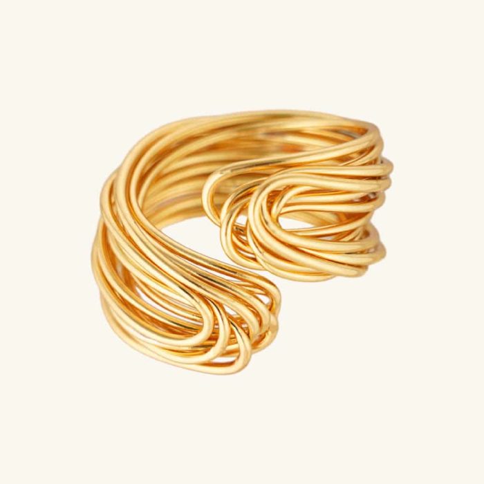 Trendy Vintage Temperament Jewelry 18K Gold Plated Multi Wires Braided Adjustable Size Finger Ring for Women Daily Use - Image 1