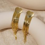 New Arrival Vintage Heart Shape Brass Dangle Earrings 18K Gold Plated Tassel Earrings for Women - Image 4
